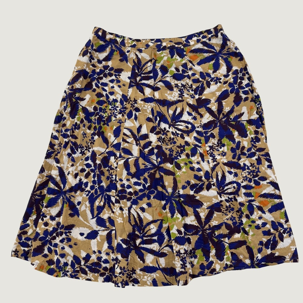 Jaclyn Smith Women's XL 16/18 Floral Cotton Midi Skirt Blue Tan Pleated